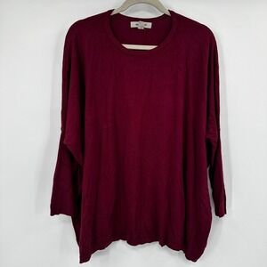 Meo Meli Women‎ Burgundy Oversized Crew Neck Dolman Sleeve Knit Sweater One Size